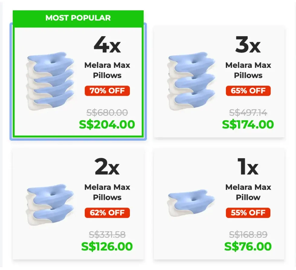 Choose your package - Melara Max Pillow Singapore