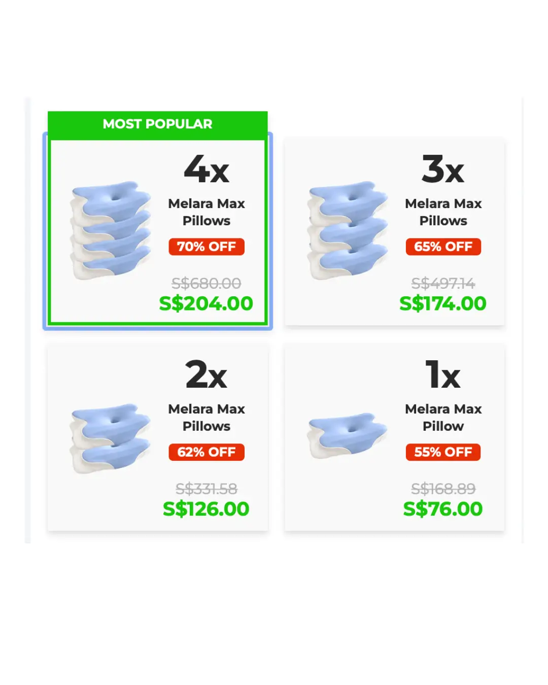 Choose your package - Melara Max Pillow Singapore